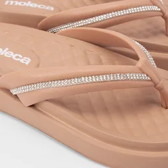 Tamanco Feminino Moleca Detalhe Strass Nude