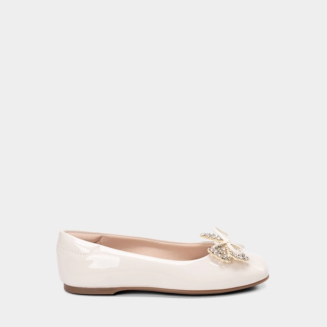 Sapatilha Infantil Molekinha Detalhe Laço Strass Verniz Off White