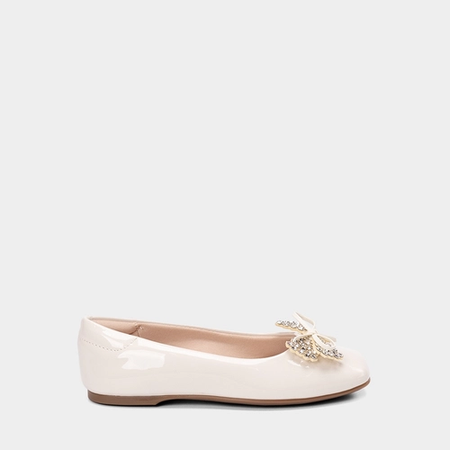 Sapatilha Infantil Molekinha Detalhe Laço Strass Verniz Off White