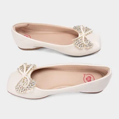 Sapatilha Infantil Molekinha Detalhe Laço Strass Verniz Off White
