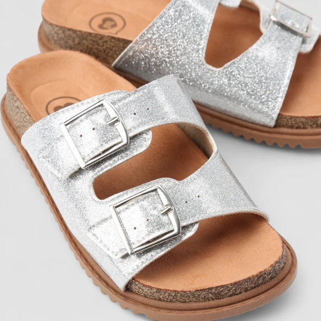 Papete Infantil Molekinha Tira Dupla Fivela Glitter Prata