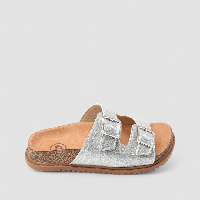 Papete Infantil Molekinha Tira Dupla Fivela Glitter Prata