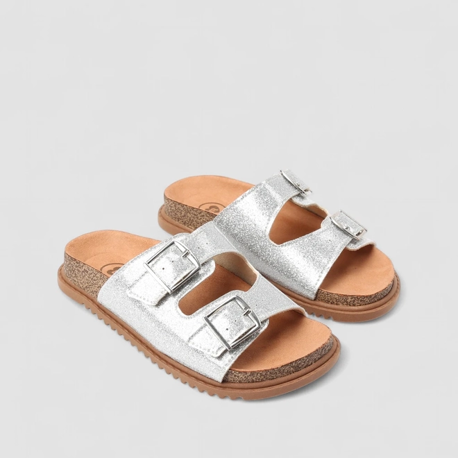 Papete Infantil Molekinha Tira Dupla Fivela Glitter Prata