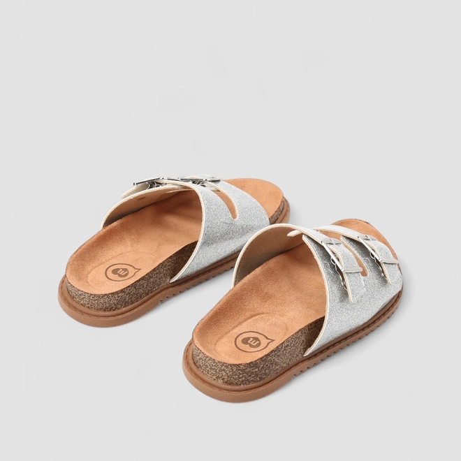 Papete Infantil Molekinha Tira Dupla Fivela Glitter Prata