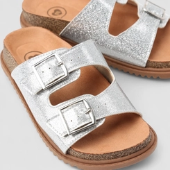 Papete Infantil Molekinha Tira Dupla Fivela Glitter Prata