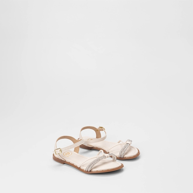 Sandália Rasteira Infantil Molekinha Tiras Strass & Nó Off White