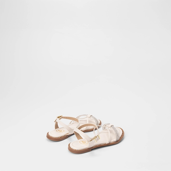 Sandália Rasteira Infantil Molekinha Tiras Strass & Nó Off White