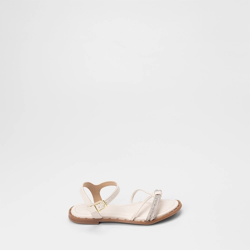 Sandália Rasteira Infantil Molekinha Tiras Strass & Nó Off White