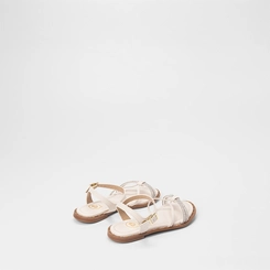Sandália Rasteira Infantil Molekinha Tiras Strass & Nó Off White