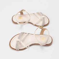 Sandália Rasteira Infantil Molekinha Tiras Strass & Nó Off White
