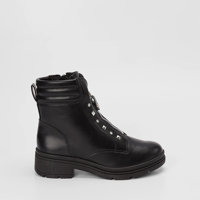 Bota Coturno Feminina Mississipi Cano Curto Detalhe Tachas Zíper Preto