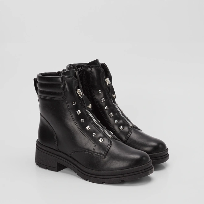 Bota Coturno Feminina Mississipi Cano Curto Detalhe Tachas Zíper Preto