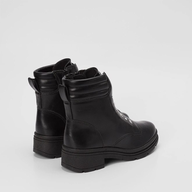 Bota Coturno Feminina Mississipi Cano Curto Detalhe Tachas Zíper Preto