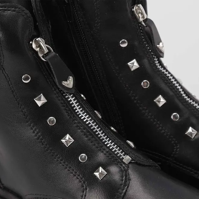 Bota Coturno Feminina Mississipi Cano Curto Detalhe Tachas Zíper Preto