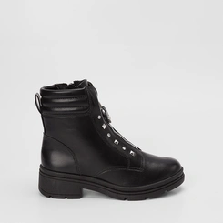 Bota Coturno Feminina Mississipi Cano Curto Detalhe Tachas Zíper Preto