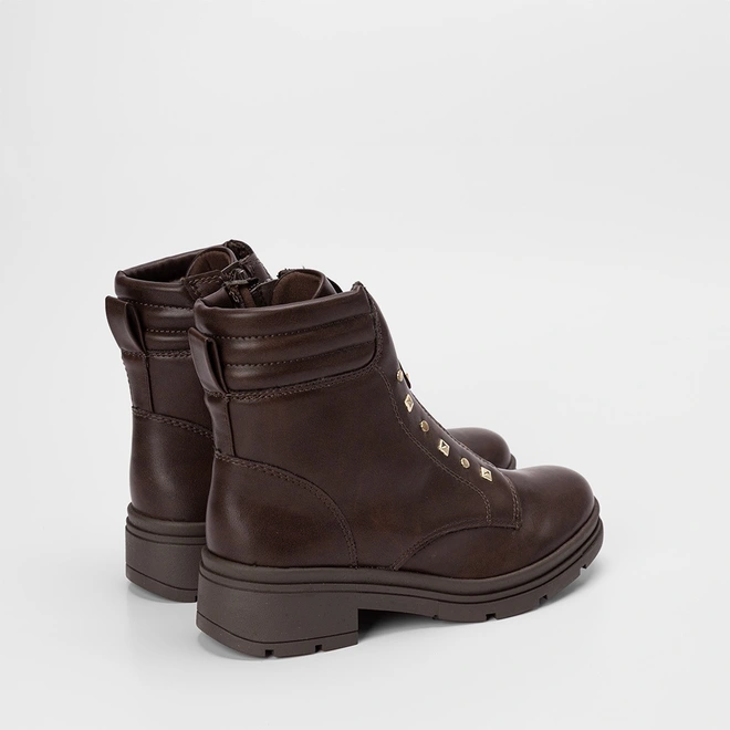 Bota Feminina Mississipi Cano Curto Detalhe Tachas Zíper Marrom