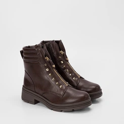 Bota Feminina Mississipi Cano Curto Detalhe Tachas Zíper Marrom