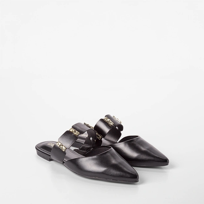 Mule Feminino Gabriela Detalhe Metalizado Preto