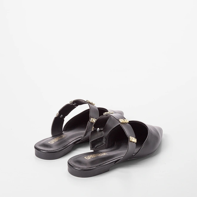 Mule Feminino Gabriela Detalhe Metalizado Preto