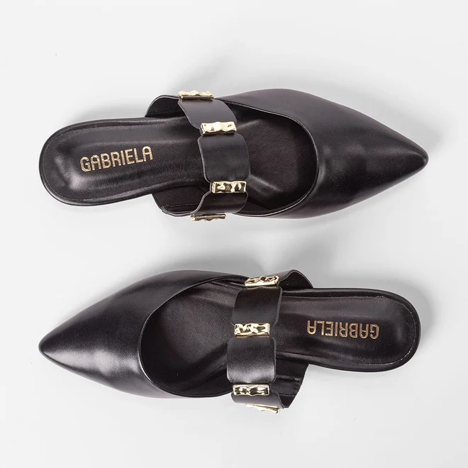 Mule Feminino Gabriela Detalhe Metalizado Preto