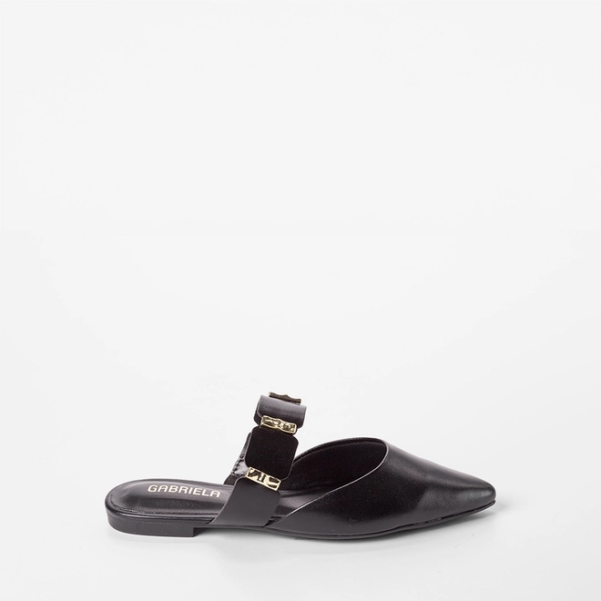 Mule Feminino Gabriela Detalhe Metalizado Preto