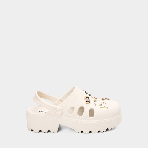 Babuche Feminino Moleca Plataforma Com Pingentes Decorados Branco