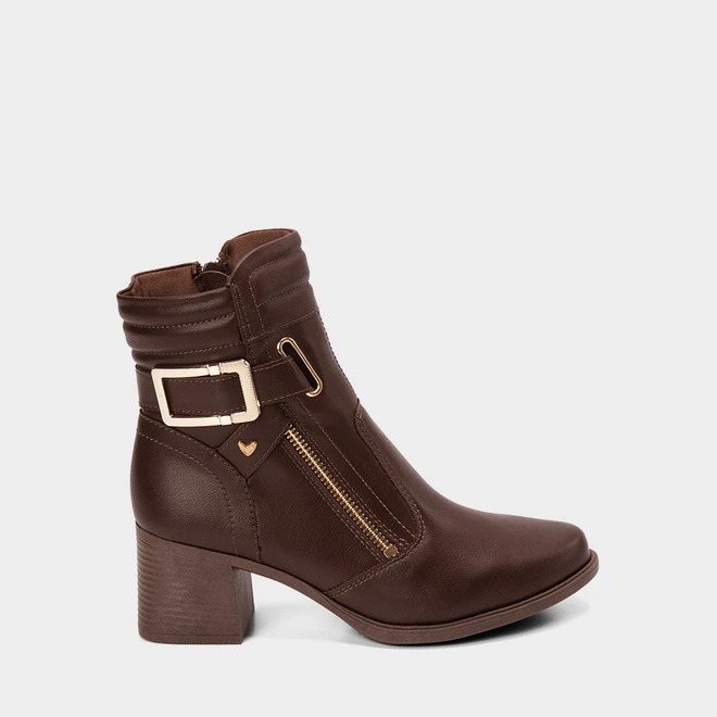 Bota Feminina Mississipi Cano Curto Enfeite Fivela & Zíper Marrom