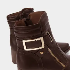 Bota Feminina Mississipi Cano Curto Enfeite Fivela & Zíper Marrom