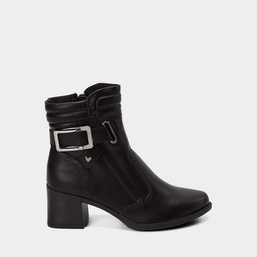 Bota Feminina Mississipi Cano Curto Enfeite Fivela & Zíper Preto
