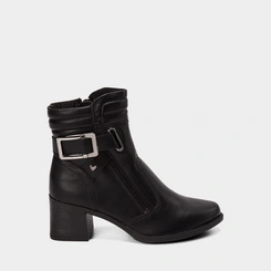 Bota Feminina Mississipi Cano Curto Enfeite Fivela & Zíper Preto