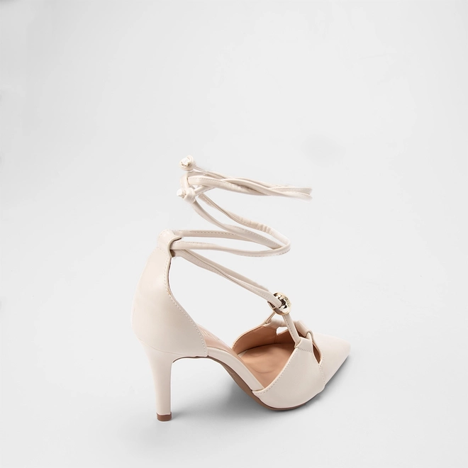 Scarpin Feminino Gabriela Salto Alto Amarração Off White