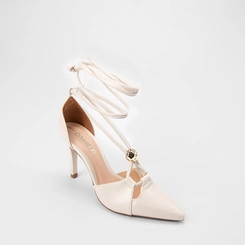 Scarpin Feminino Gabriela Salto Alto Amarração Off White