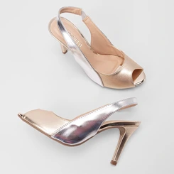 Peep Toe Feminina Gabriela Metalizado Ouro & Prata