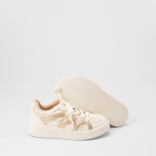 Tênis Casual Feminino Modare Ultraconforto Detalhe Recortes Metalizados Marfim & Bronze