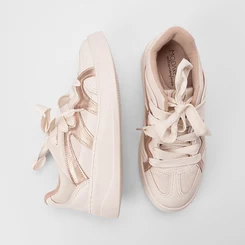 Tênis Casual Feminino Modare Ultraconforto Detalhe Recortes Metalizados Marfim & Bronze