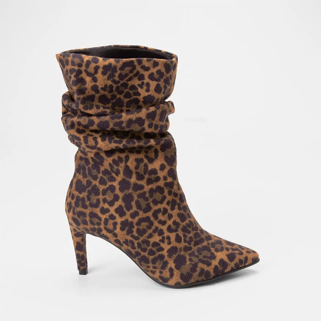 Bota Slouchy Feminina Gabriela Drapeado Cano Médio Animal Print Onça Multicolor