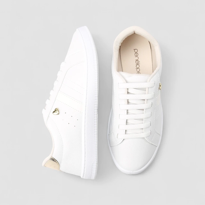 Tênis Casual Feminino Penélope Detalhe Metalizado Branco