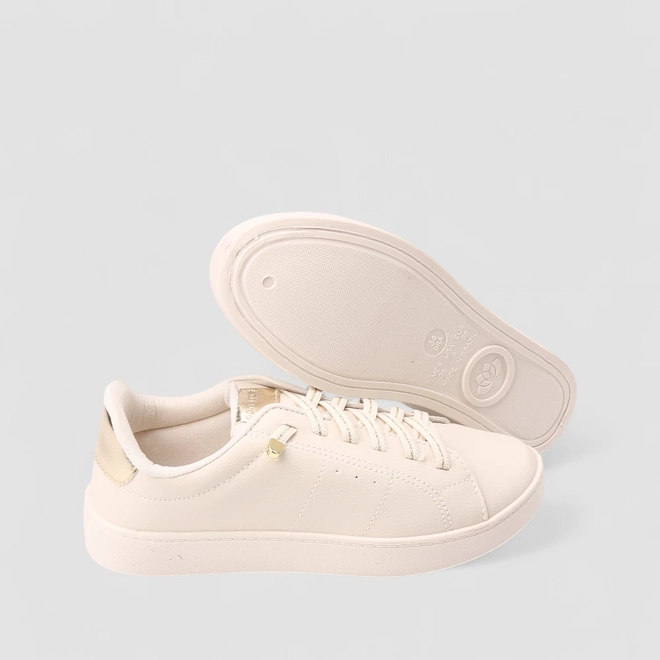 Tênis Casual Feminino Penélope Elástico Recorte Metalizado Off White