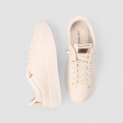 Tênis Casual Feminino Penélope Elástico Recorte Metalizado Off White