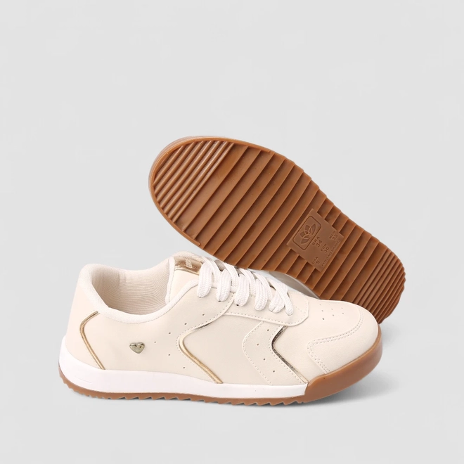 Tênis Casual Feminino Gabriela Detalhe Metalizado Off White