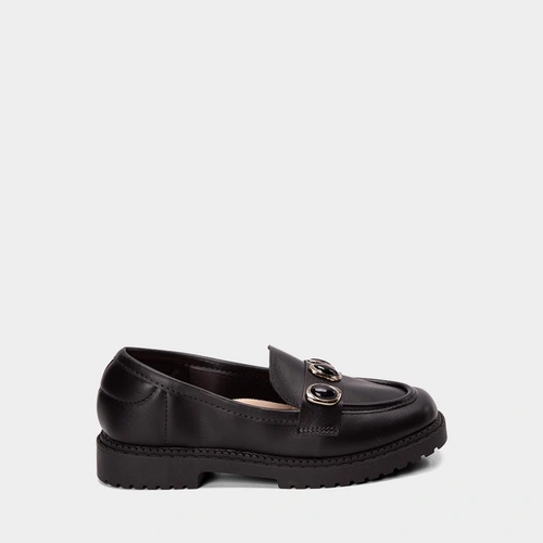 Mocassim Loafer Feminino Moleca Detalhe Pedraria Preto