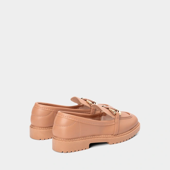 Mocassim Loafer Feminina Moleca Detalhe Corrente Nude