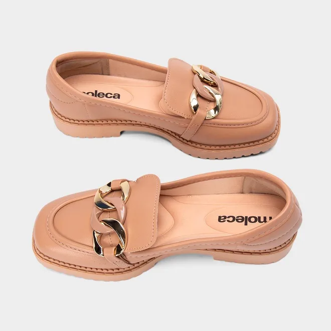 Mocassim Loafer Feminina Moleca Detalhe Corrente Nude