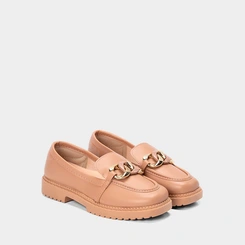 Mocassim Loafer Feminina Moleca Detalhe Corrente Nude