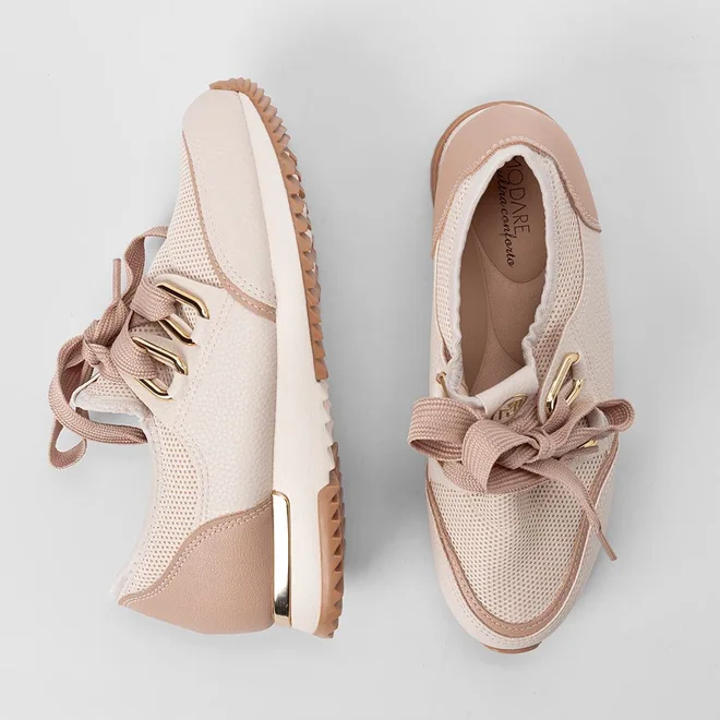 Tênis Casual Feminino Modare Ultraconforto Detalhe Metalizado Off White