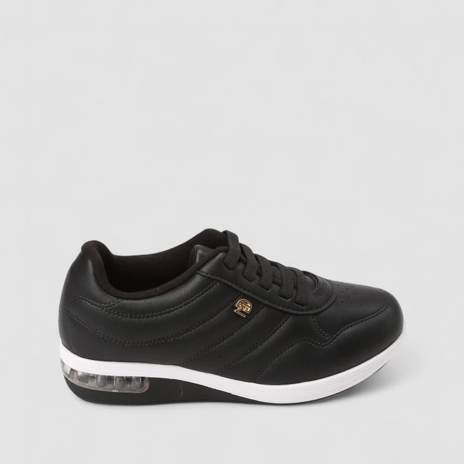 Tênis Casual Feminino Modare Ultraconforto Detalhe Dourado Preto