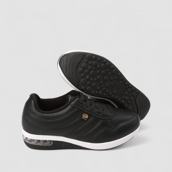 Tênis Casual Feminino Modare Ultraconforto Detalhe Dourado Preto