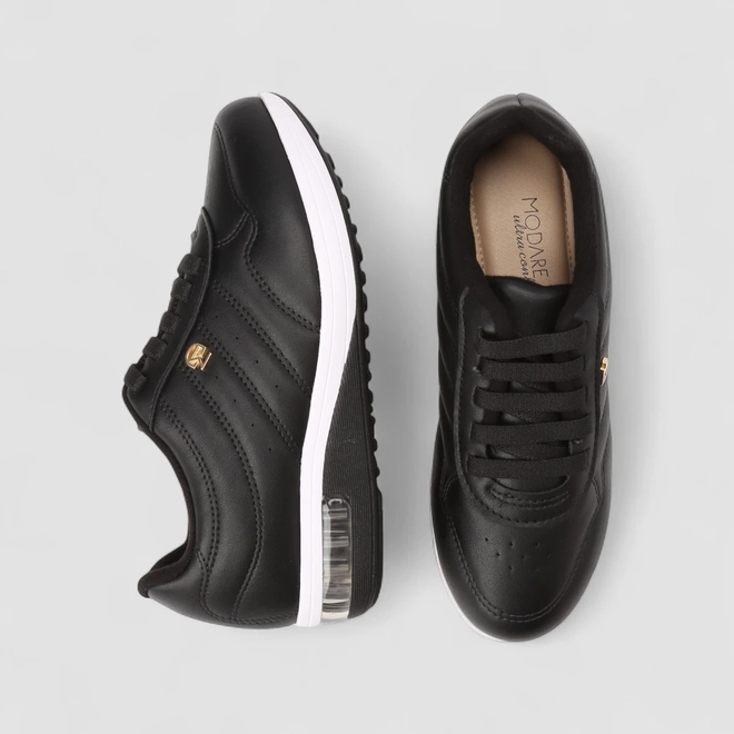 Tênis Casual Feminino Modare Ultraconforto Detalhe Dourado Preto