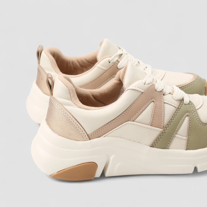 Tênis Casual Feminino Modare Ultraconforto Recorte Metalizado Off White