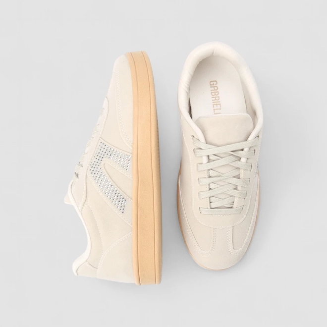 Tênis Casual Feminino Gabriela Camurça & Strass Bege